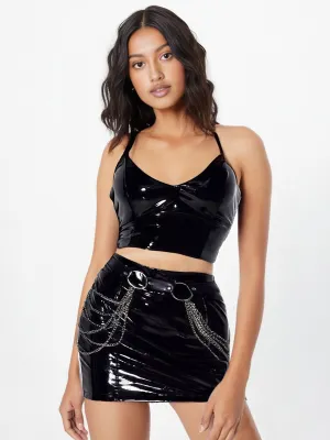 Black Faux Leather & Chains Clubwear Set