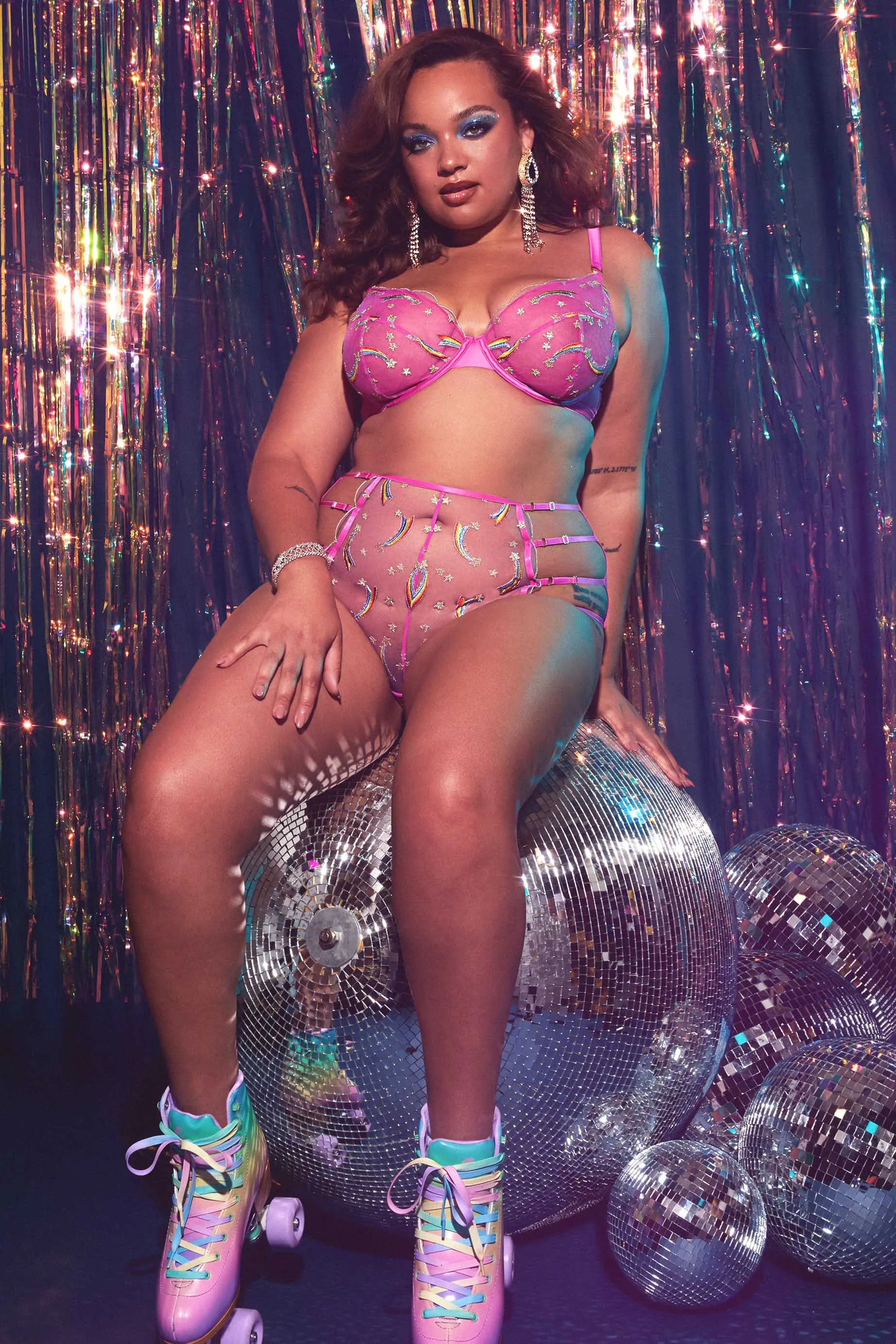 Coccinelle Rainbow Shooting Star Pride Embroidery Plunge Bra