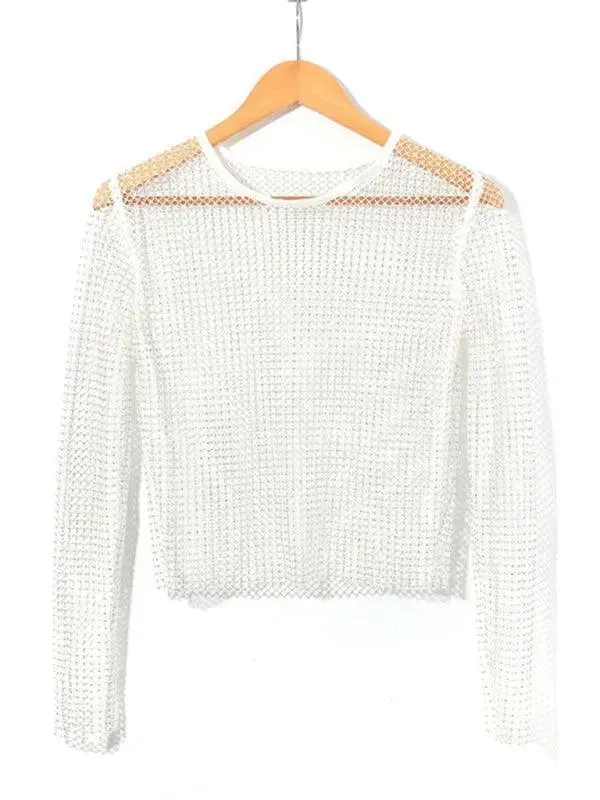 Embellish Sheer Fishnet Women Crop Top