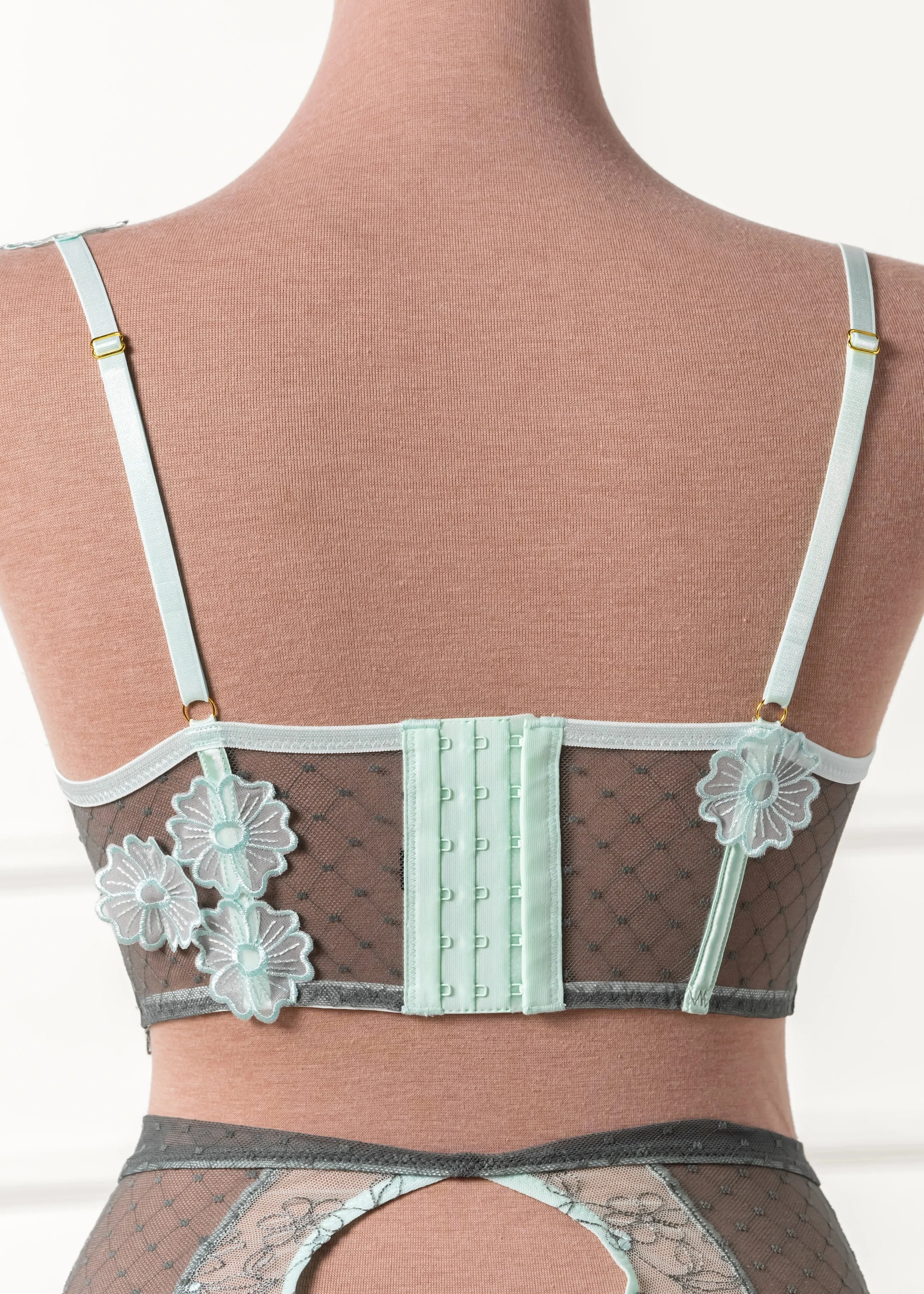 Embroidered Underwire Lace-Up Corset - Mint Julep