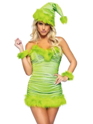Faux Fur Christmas Elf Ruched Dress