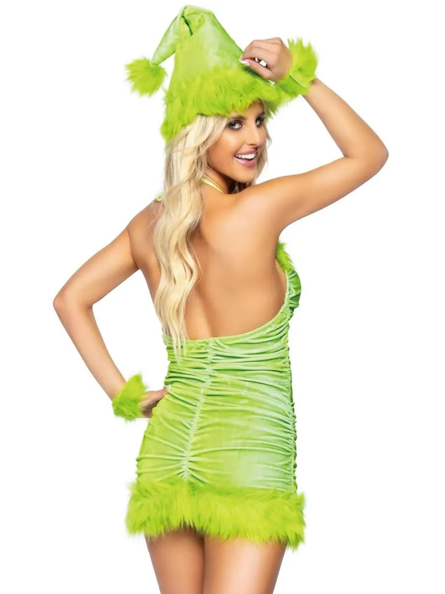 Faux Fur Christmas Elf Ruched Dress