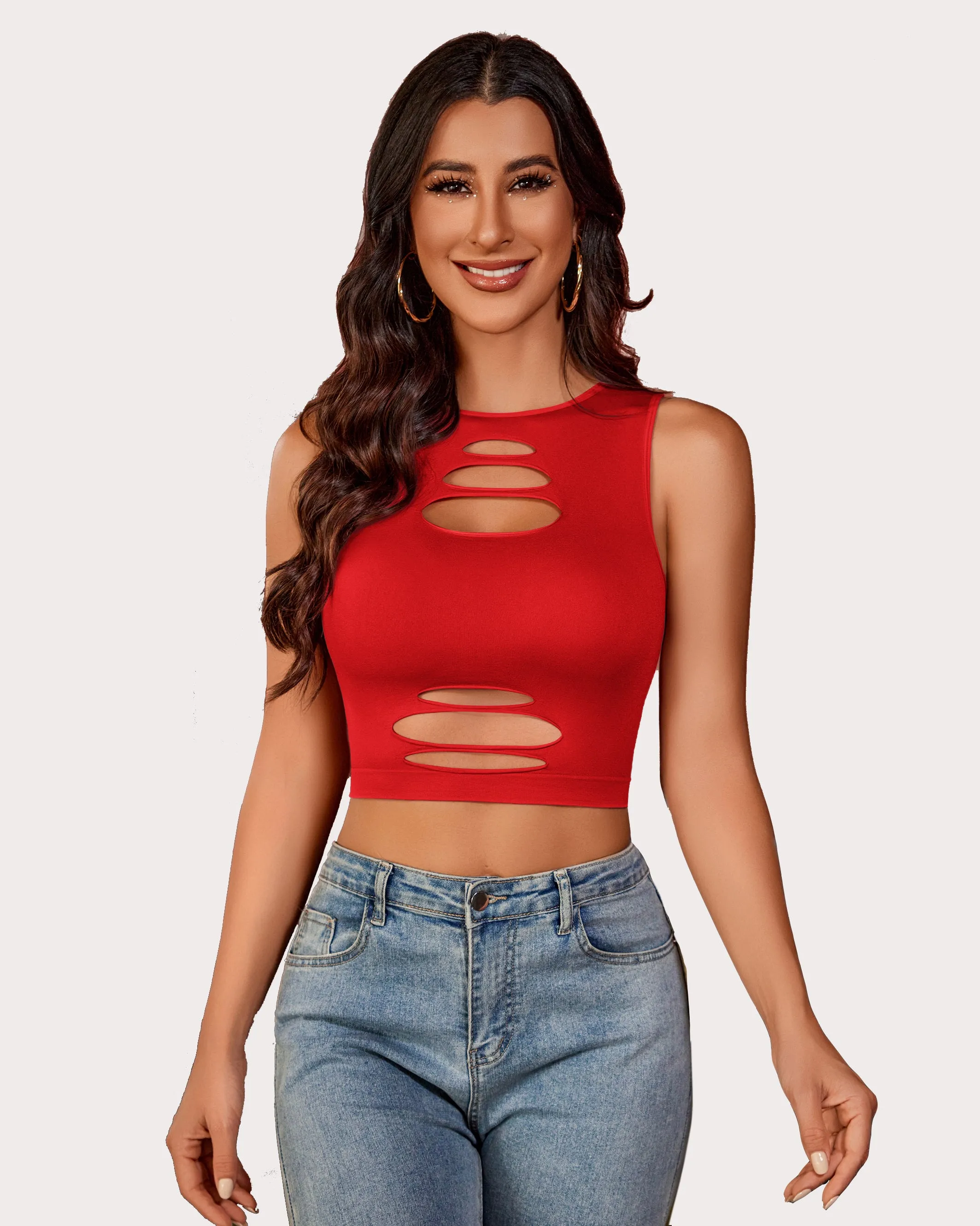Fishnet Cut Out Crop Tank Top (DE Only)