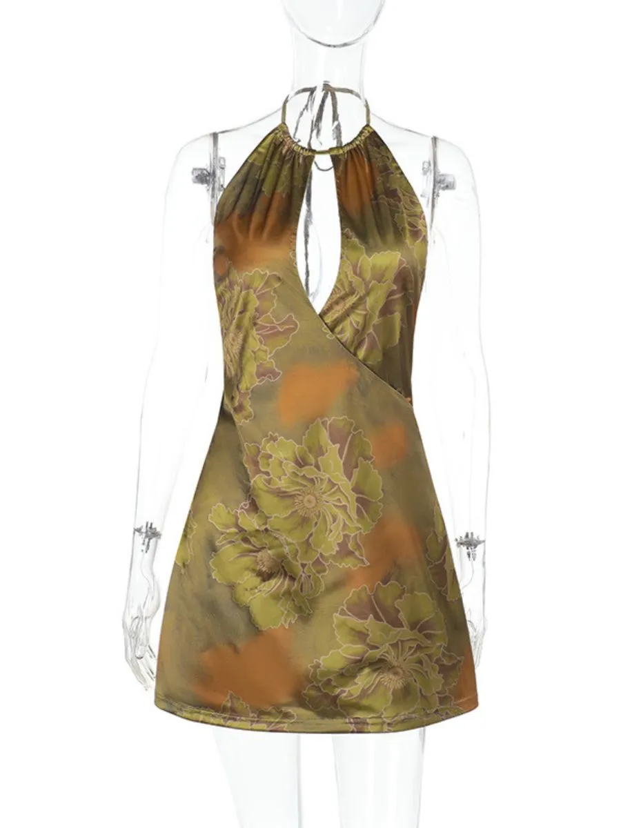 Floral Print Backless Party Dress