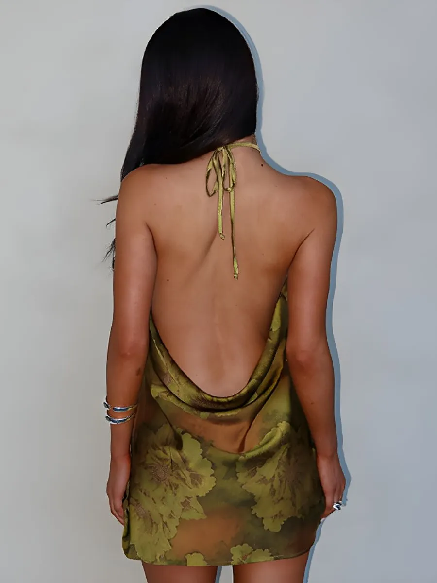 Floral Print Backless Party Dress