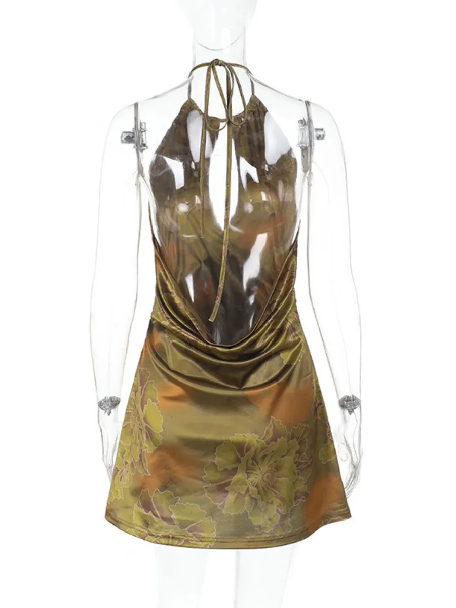 Floral Print Backless Party Dress