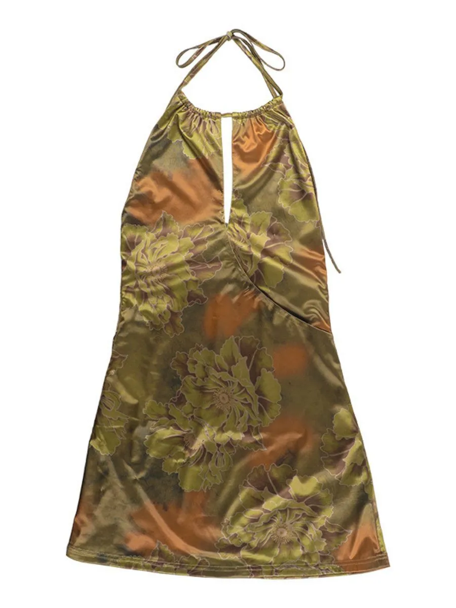 Floral Print Backless Party Dress