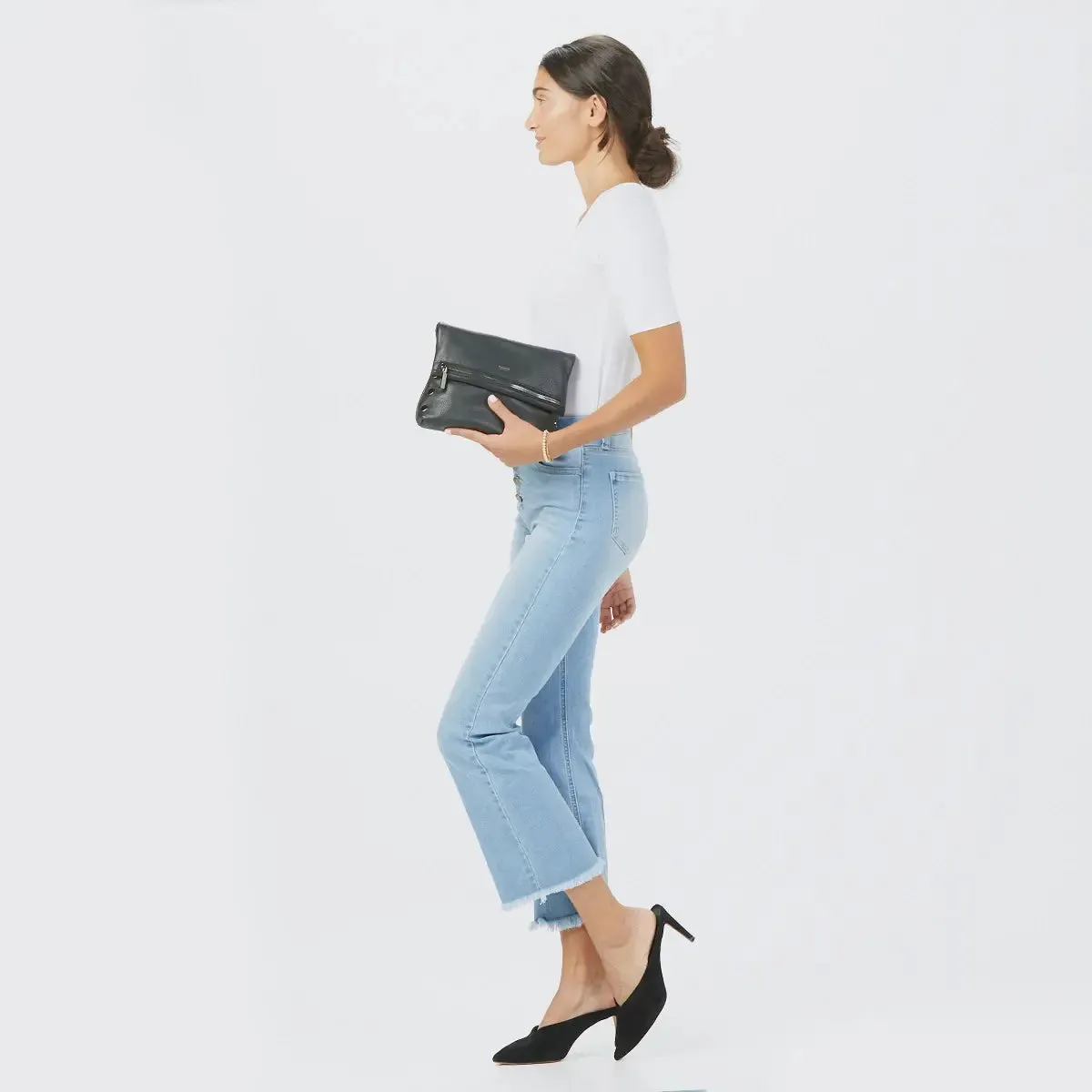 Hammitt VIP Med Zippered Leather Crossbody Clutch Black/Gunmetal