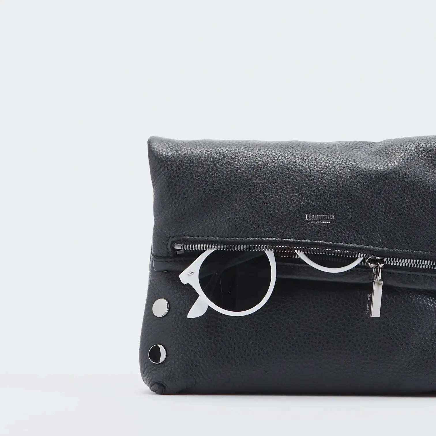 Hammitt VIP Med Zippered Leather Crossbody Clutch Black/Gunmetal