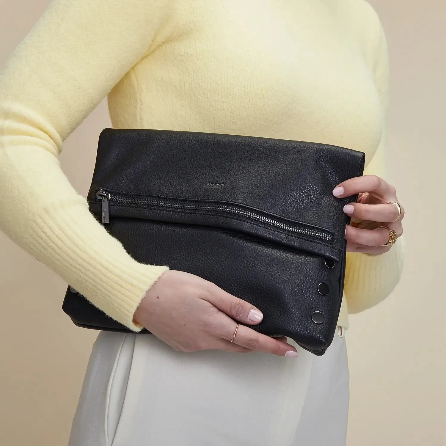Hammitt VIP Med Zippered Leather Crossbody Clutch Black/Gunmetal