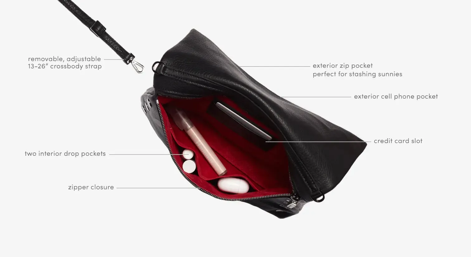 Hammitt VIP Med Zippered Leather Crossbody Clutch Black/Gunmetal