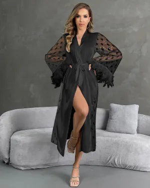 Heart Feather Sleeves Nightgown With Belt
