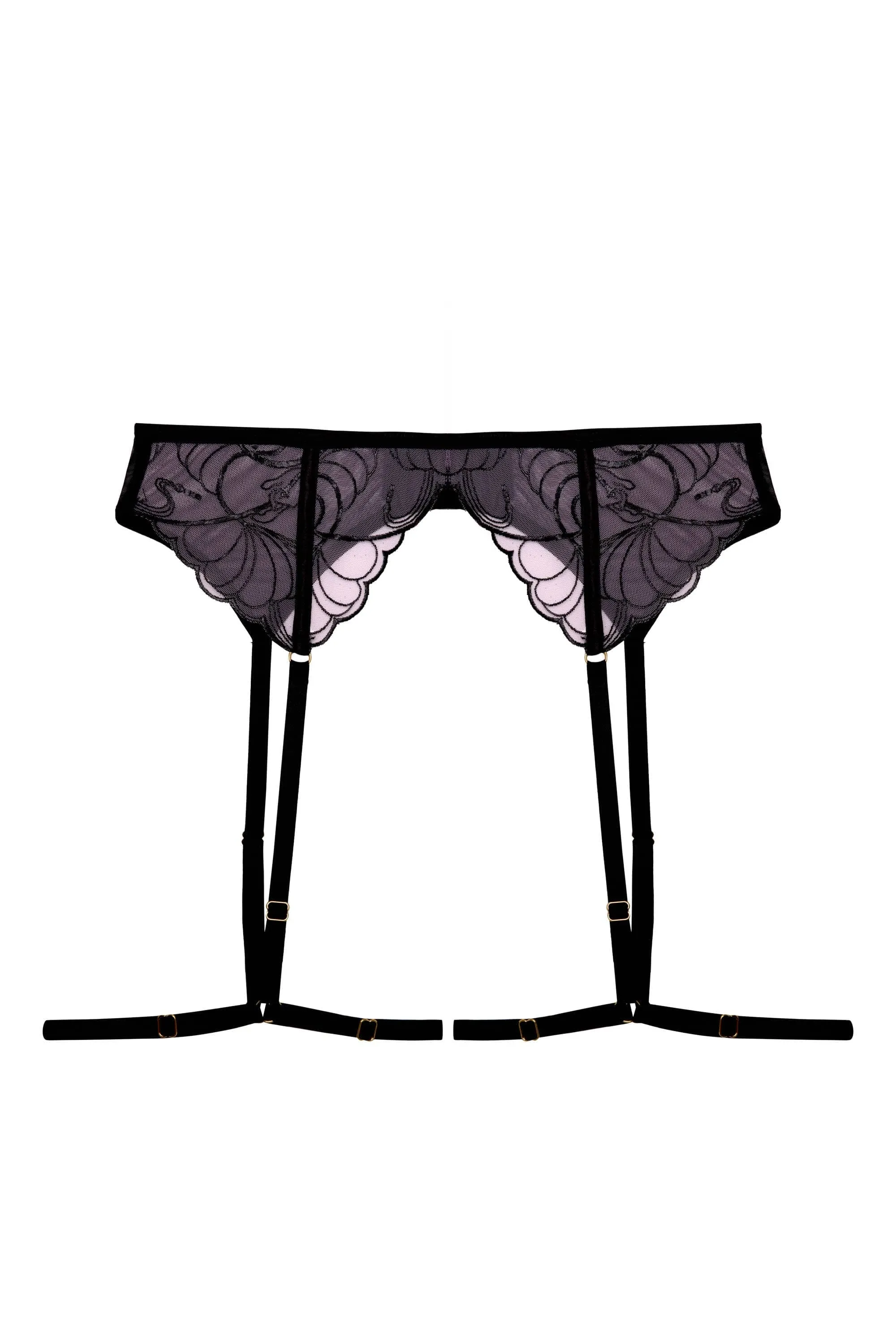 Jessie Pink and Black Whip Embroidery Harness Suspender