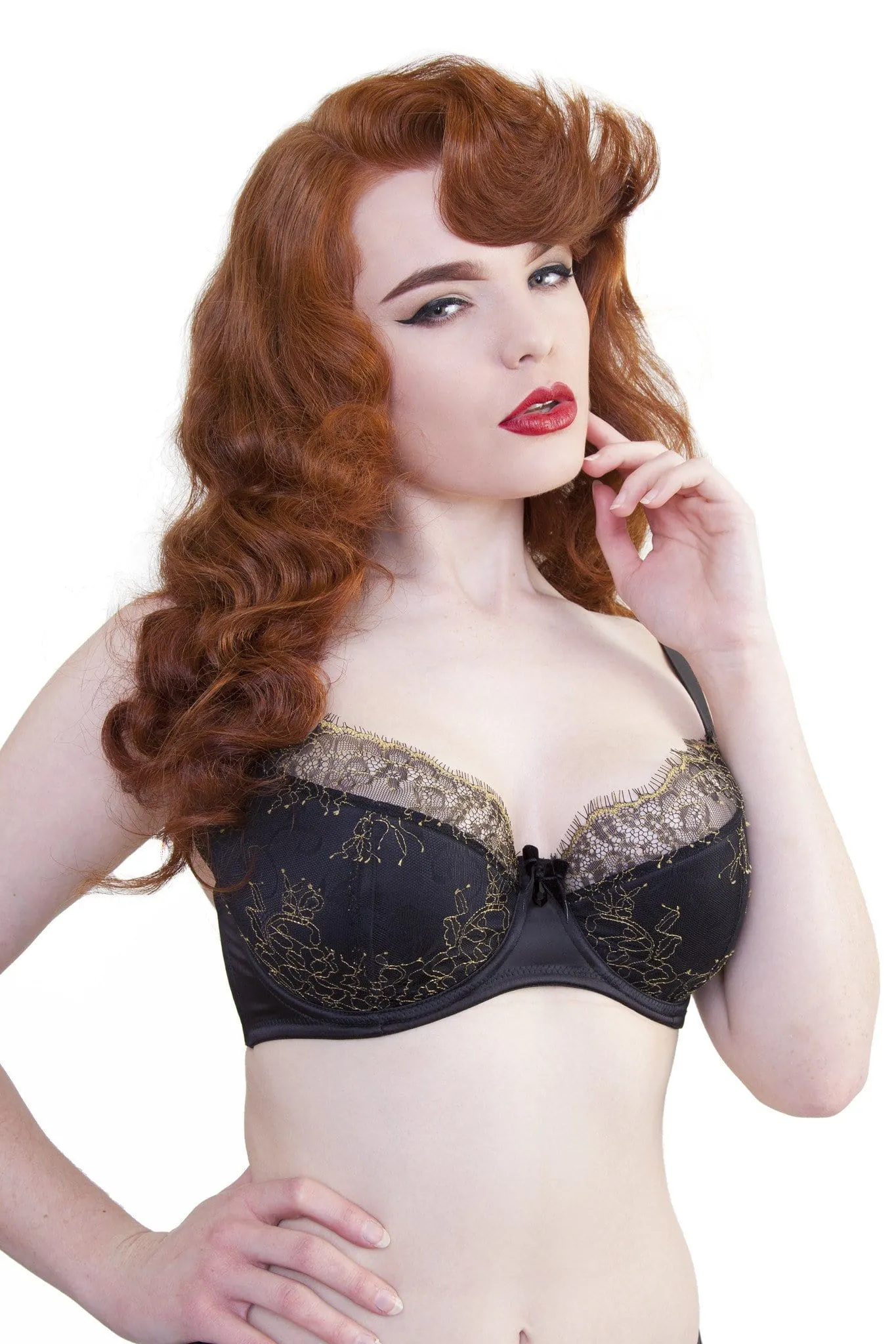 Karine Lace Overlay Bra Black/Gold DD  Cups