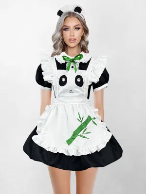 Plus Size Panda Printed Maid Costume