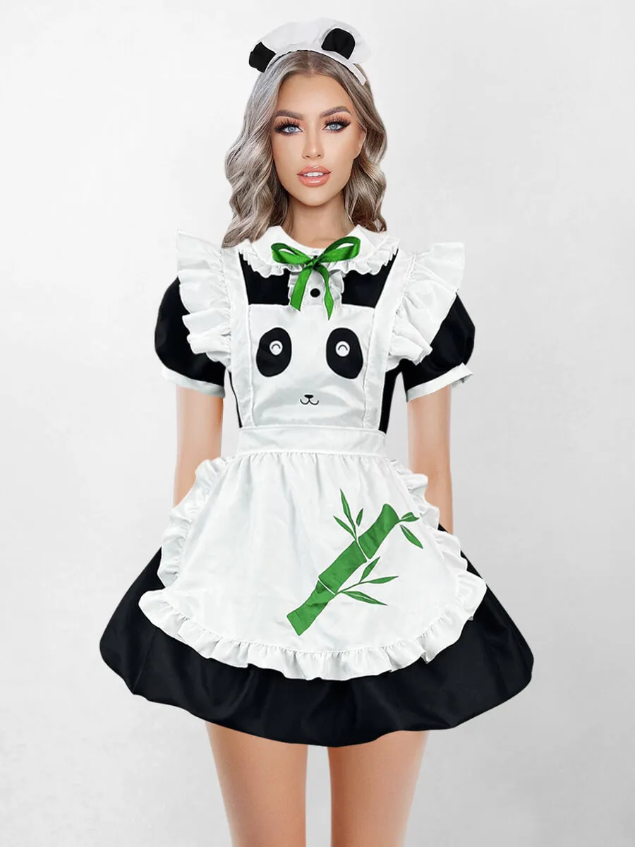 Plus Size Panda Printed Maid Costume