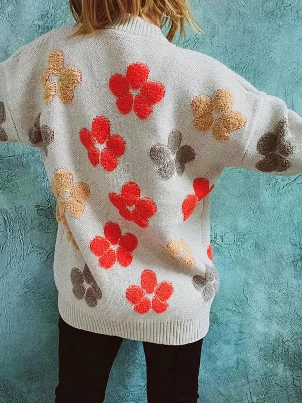 Pocket Jacquard Women Cardigan Sweater