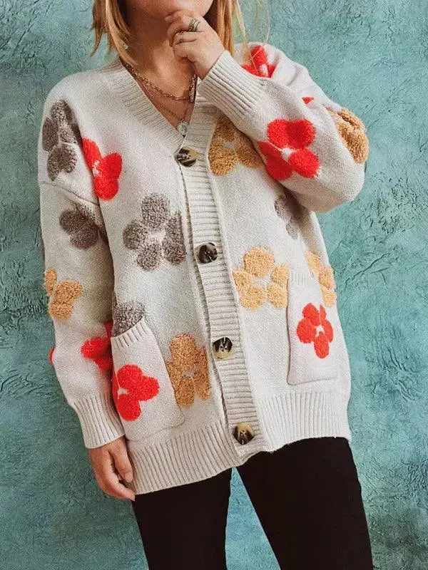Pocket Jacquard Women Cardigan Sweater