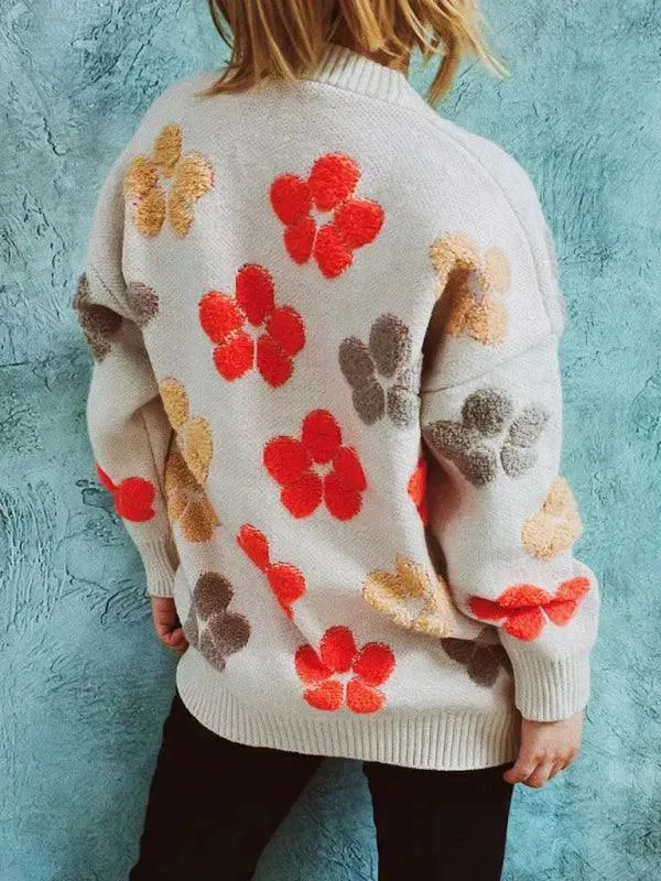 Pocket Jacquard Women Cardigan Sweater