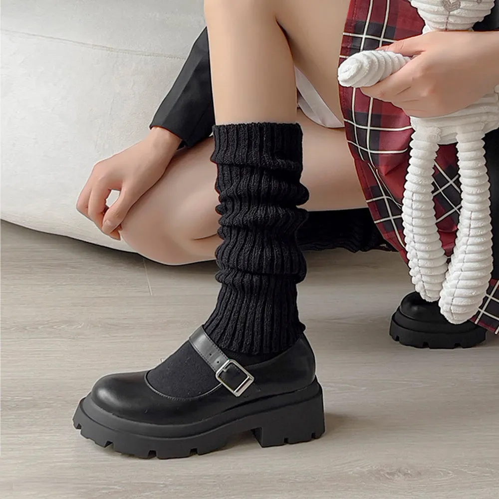 Striped Knee High Socks Rib Knit Tube Stockings Slouchy Crew Sock
