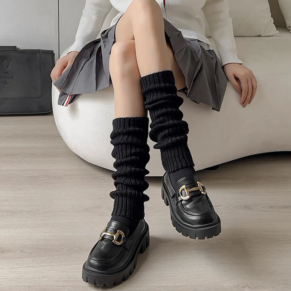 Striped Knee High Socks Rib Knit Tube Stockings Slouchy Crew Sock