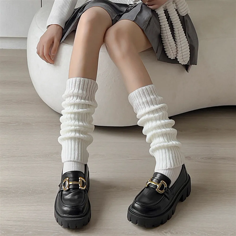 Striped Knee High Socks Rib Knit Tube Stockings Slouchy Crew Sock
