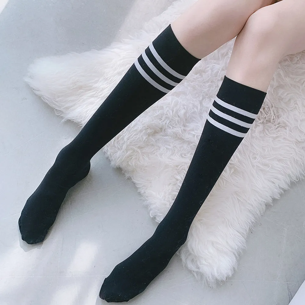 Stripes Knee High Socks Opaque Thin Tube Stockings