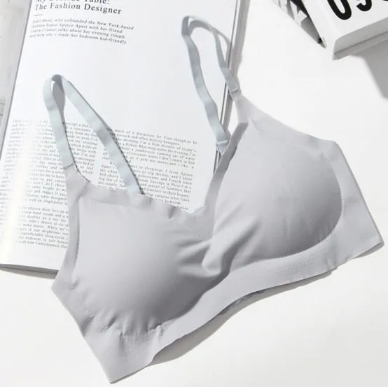 Thin Push Up Vest Bra Women Ice Silk Seamless Underwear Soft Comfortable Sleep Top With Chest Padded Plus Size Bras For Women