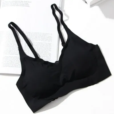Thin Push Up Vest Bra Women Ice Silk Seamless Underwear Soft Comfortable Sleep Top With Chest Padded Plus Size Bras For Women