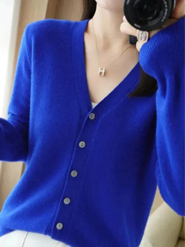 V-neck Short Women Cardigan Sweater