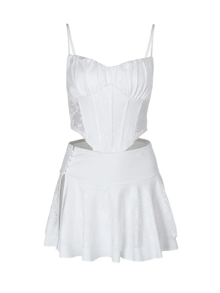 White Lace Bustier Mini Skirt